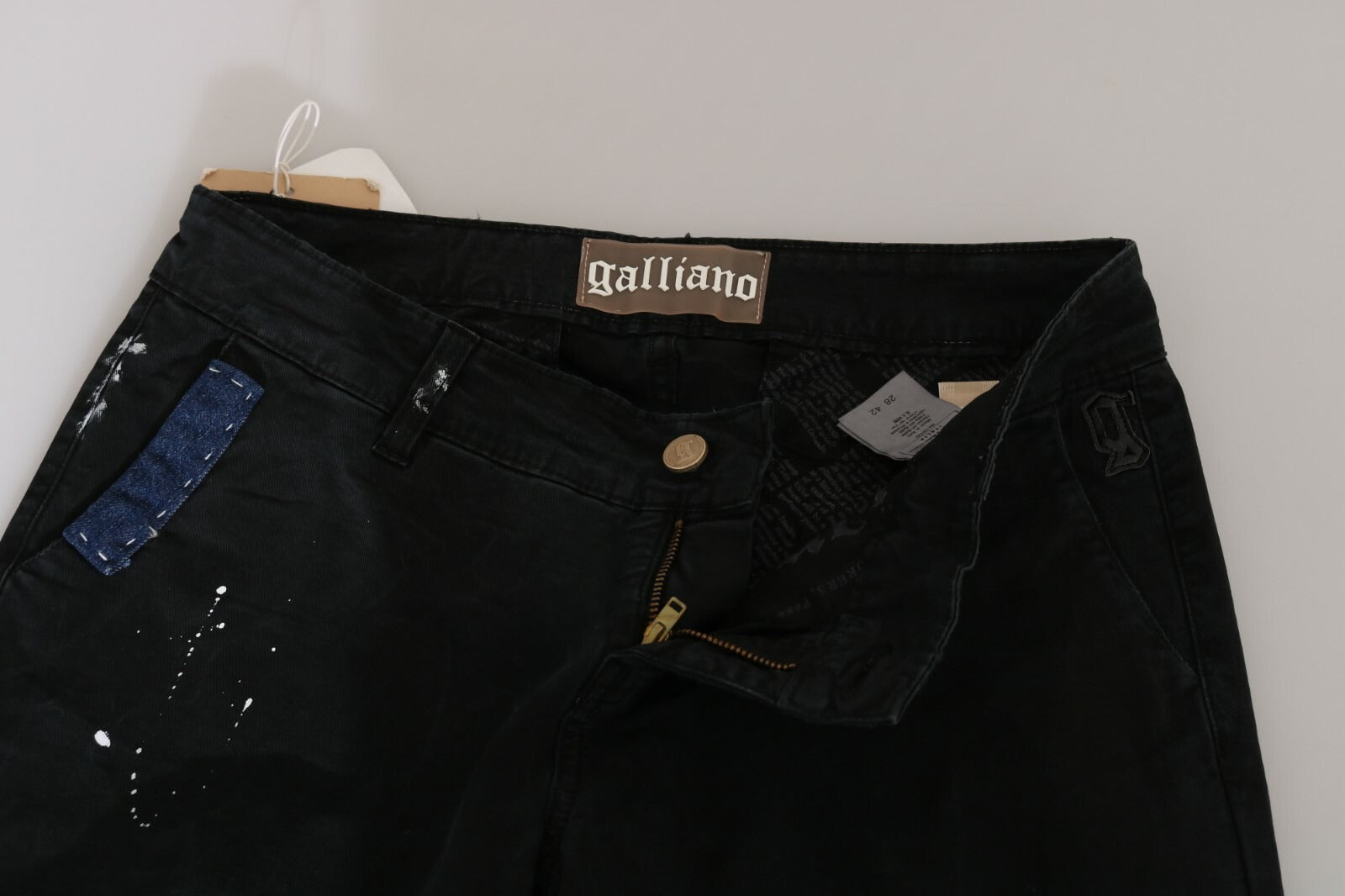 John Galliano Black Low-Waist Jeans with White Paintwork