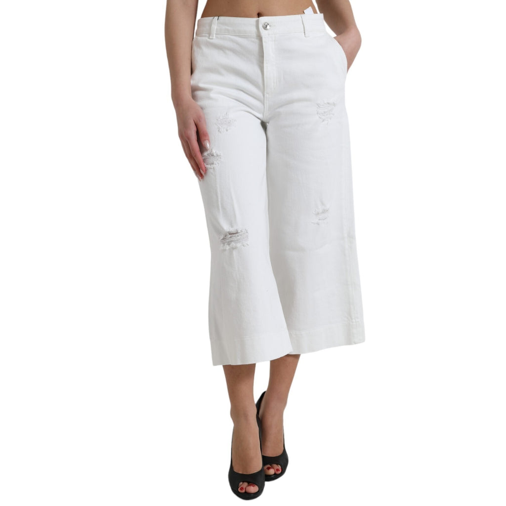 Dolce & Gabbana Weiße, weite Cropped-Jeans aus Baumwolle