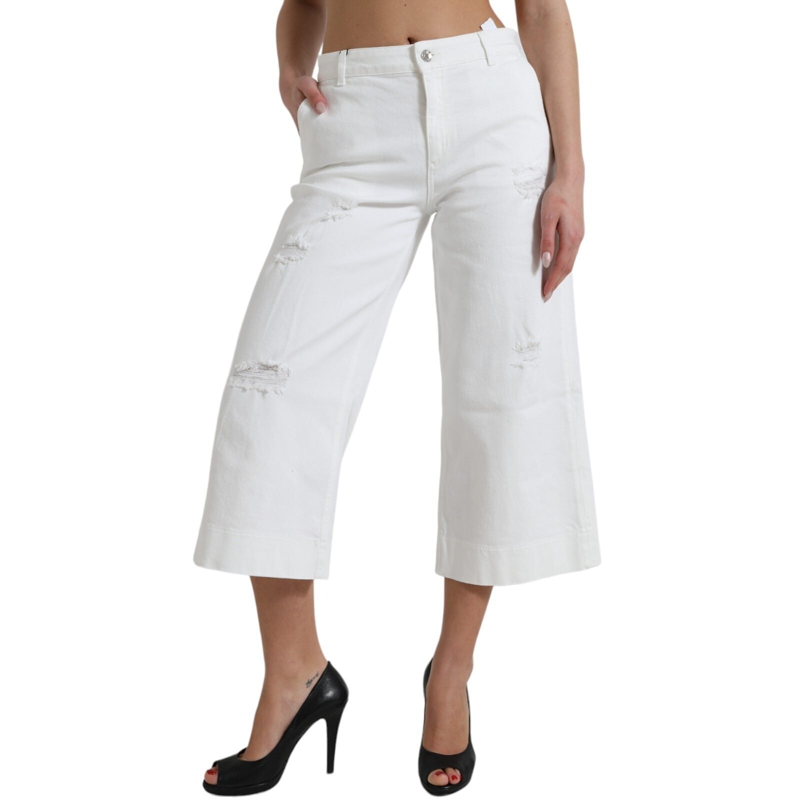 Dolce & Gabbana Weiße, weite Cropped-Jeans aus Baumwolle