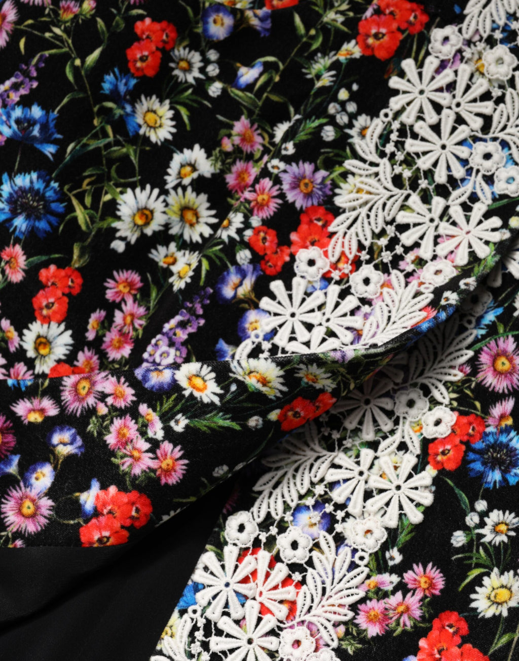 Dolce & Gabbana Black Cotton Mini Skirt with Floral Lace