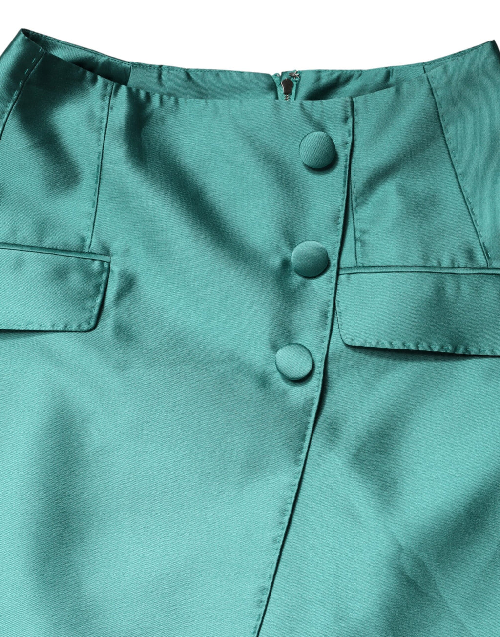 Dolce & Gabbana Grüner Polyester-Minirock mit hohem Bund und Knopf