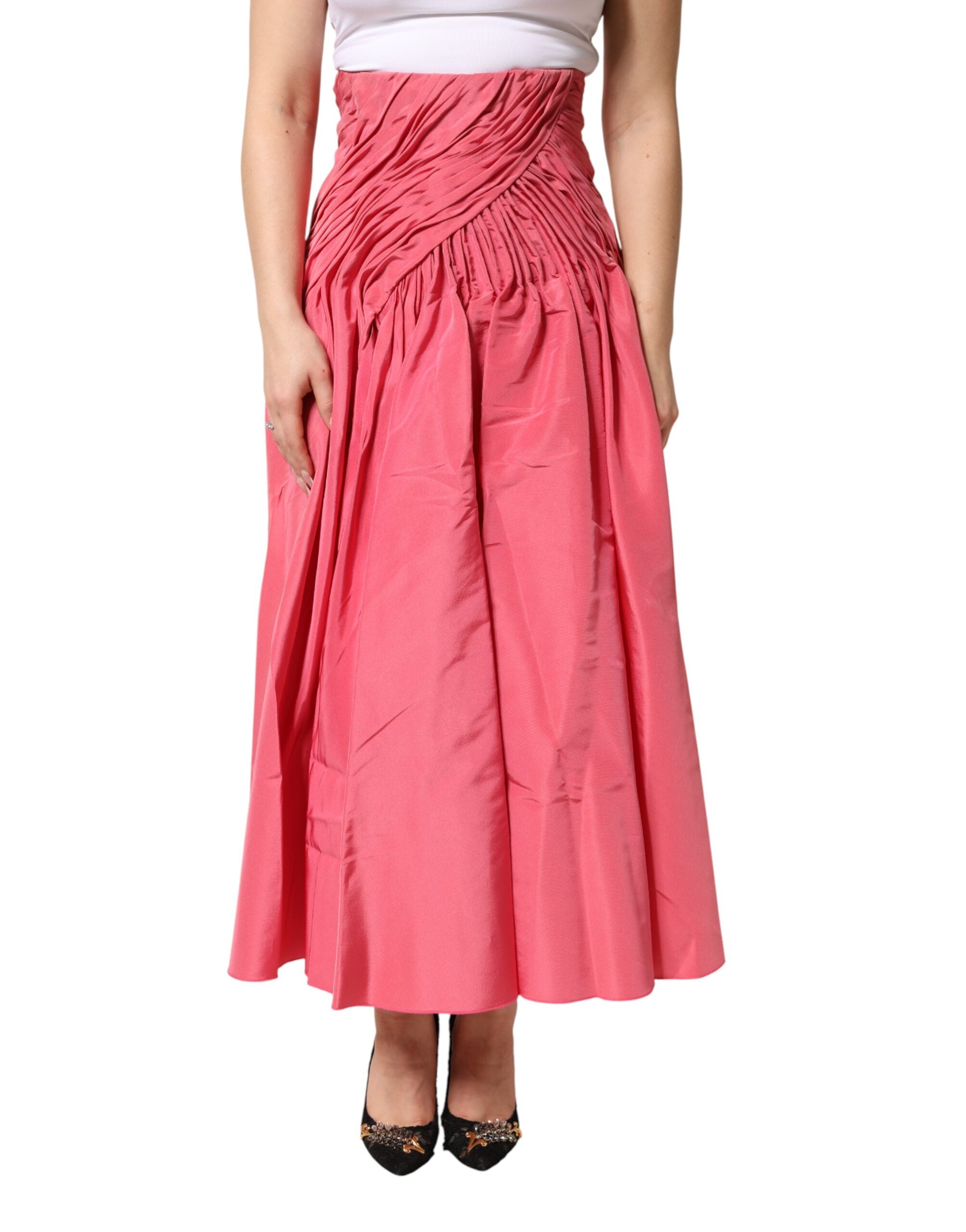 Dolce & Gabbana Pink Pleated High-Waist Silk Midi Skirt
