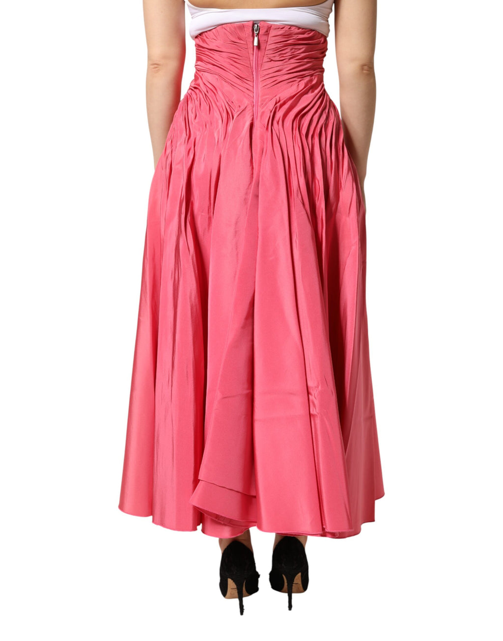 Dolce & Gabbana Pink Pleated High-Waist Silk Midi Skirt