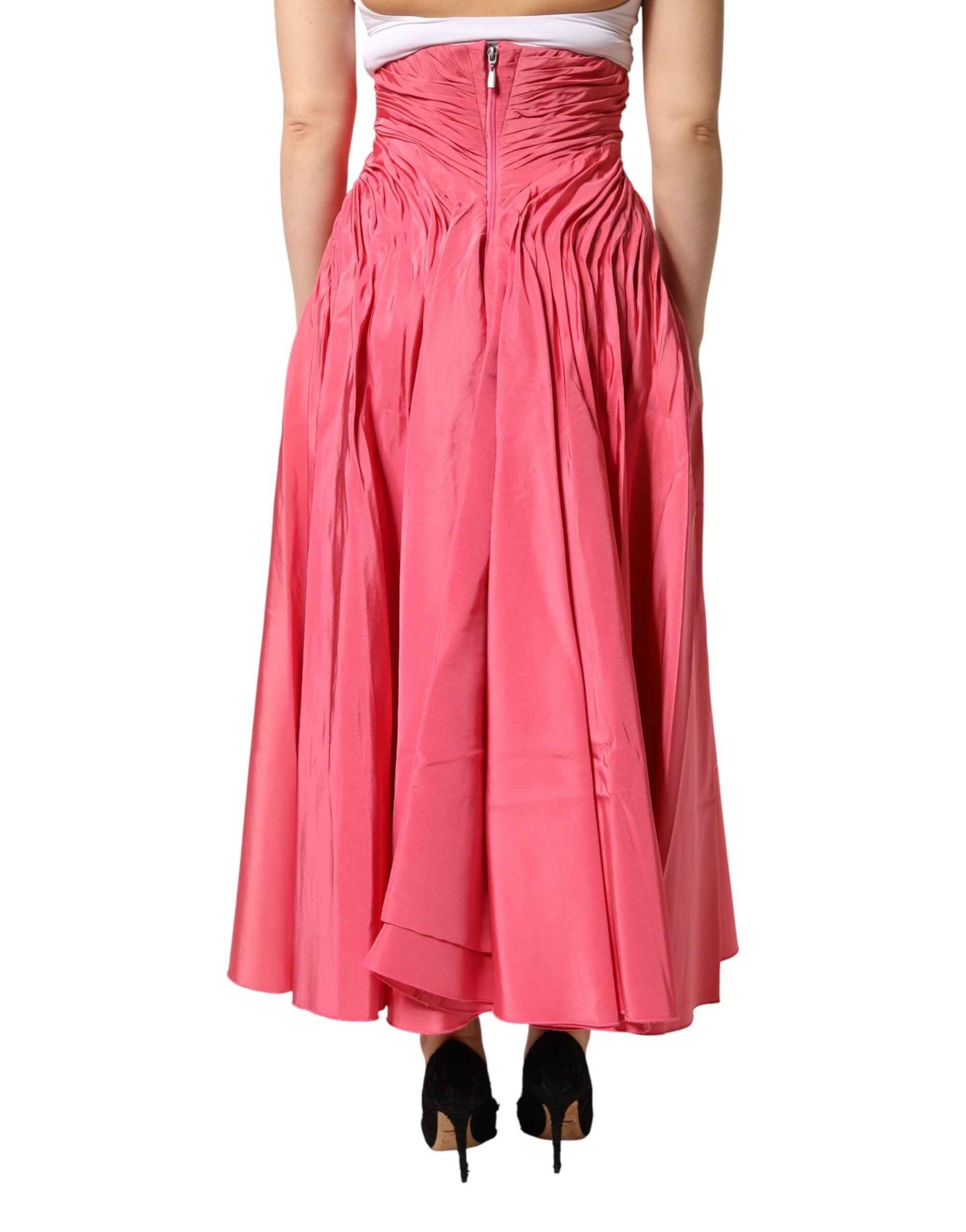 Dolce & Gabbana Pink Pleated High-Waist Silk Midi Skirt