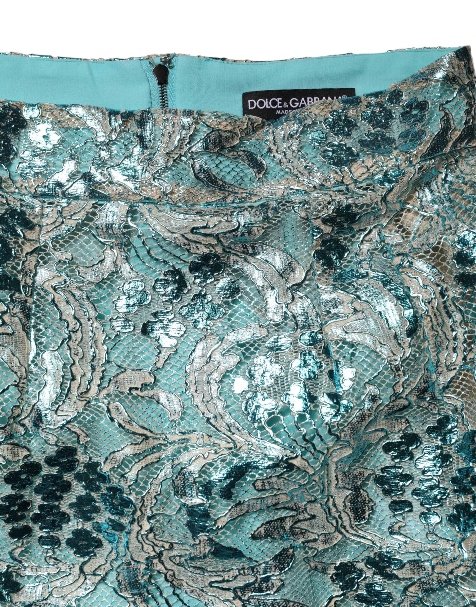 Dolce & Gabbana Blue Floral Brocade High-Waisted Mini Skirt