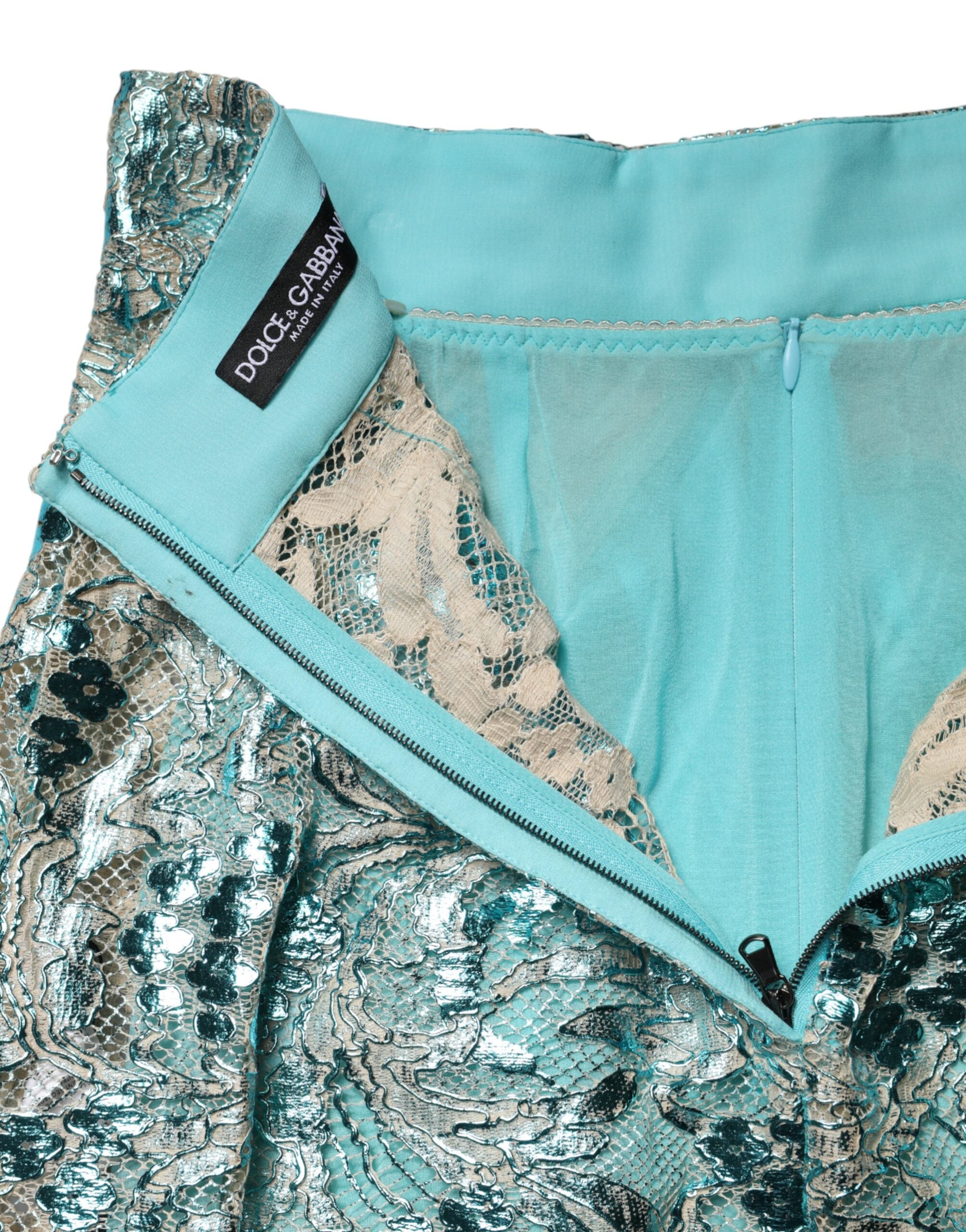 Dolce & Gabbana Blue Floral Brocade High-Waisted Mini Skirt