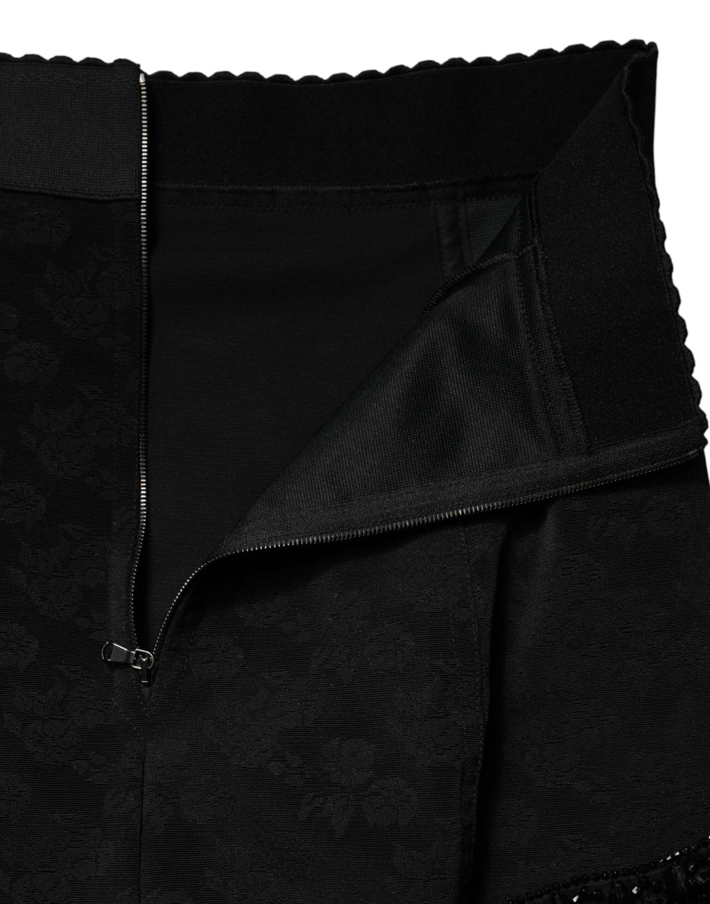Dolce & Gabbana Black Nylon Mini Skirt with Lace Trim