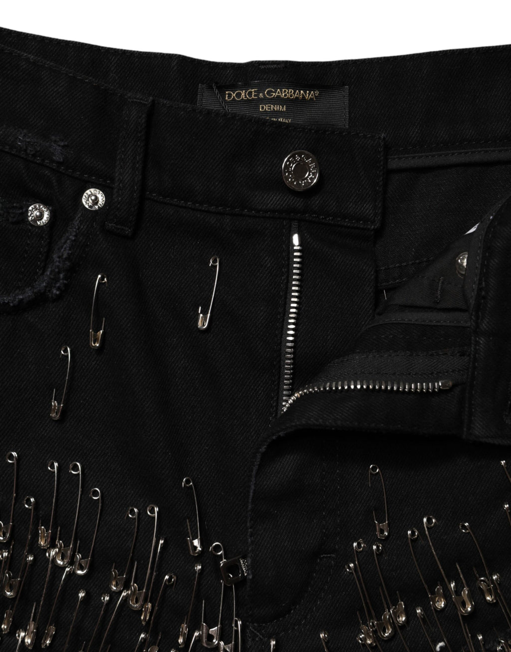 Dolce & Gabbana Black Cotton Denim Hot Pants with Pin Details