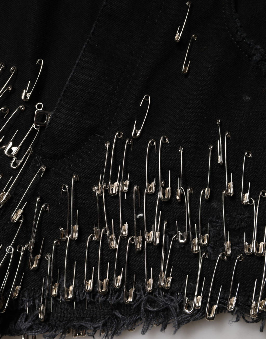Dolce & Gabbana Black Cotton Denim Hot Pants with Pin Details