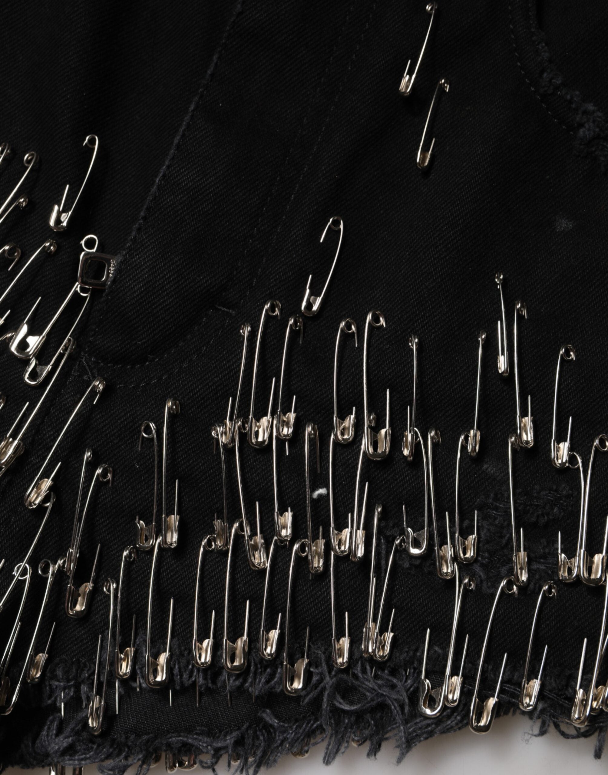 Dolce & Gabbana Black Cotton Denim Hot Pants with Pin Details