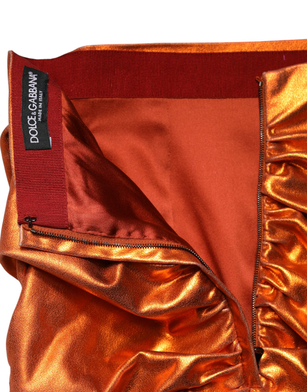 Dolce & Gabbana Metallic Orange Minirock aus Viskose mit hohem Bund