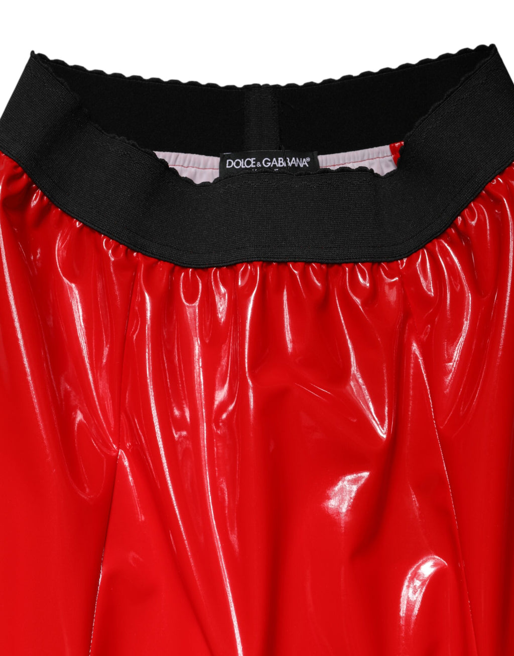 Dolce & Gabbana Glossy Red High-Waisted Polyester Midi Skirt