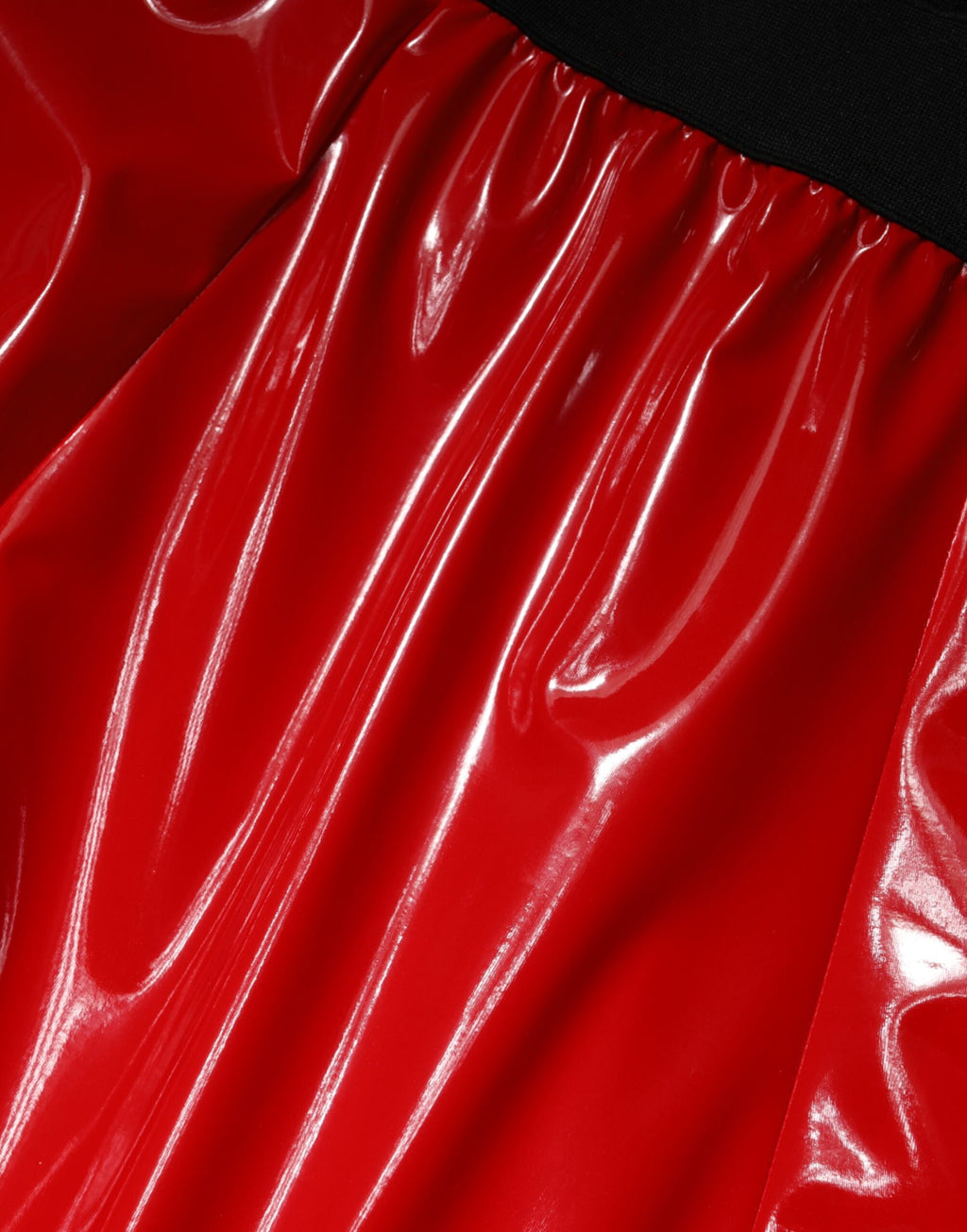 Dolce & Gabbana Glossy Red High-Waisted Polyester Midi Skirt