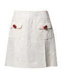 Dolce & Gabbana White Floral Brocade High-Waisted Mini Skirt