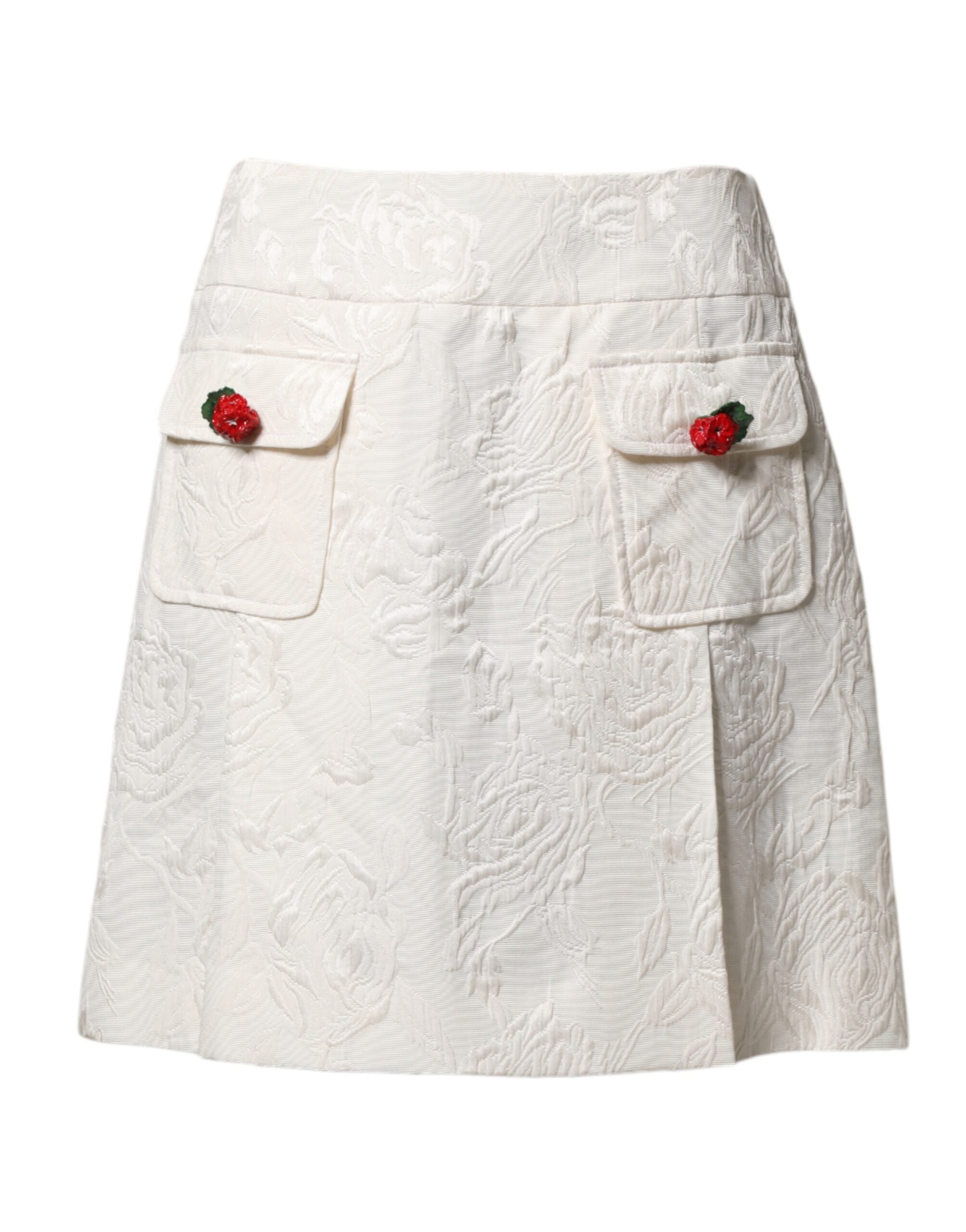 Dolce & Gabbana White Floral Brocade High-Waisted Mini Skirt