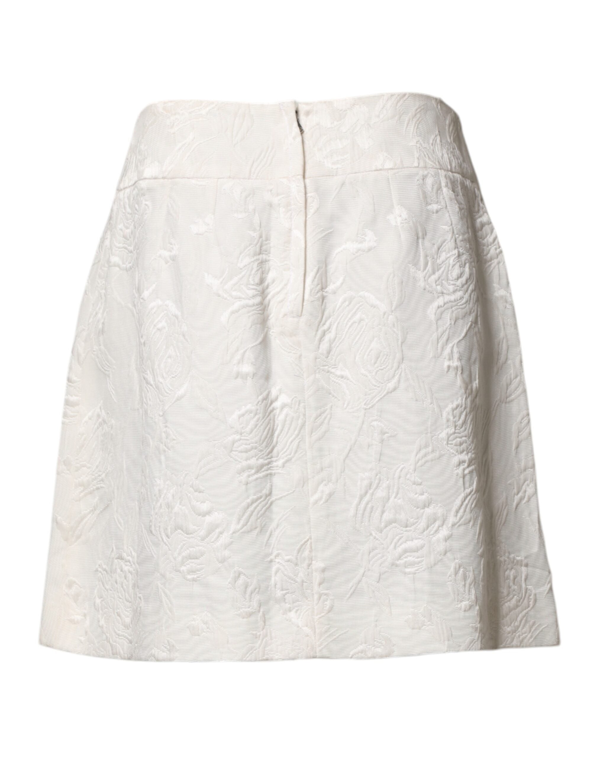 Dolce & Gabbana White Floral Brocade High-Waisted Mini Skirt