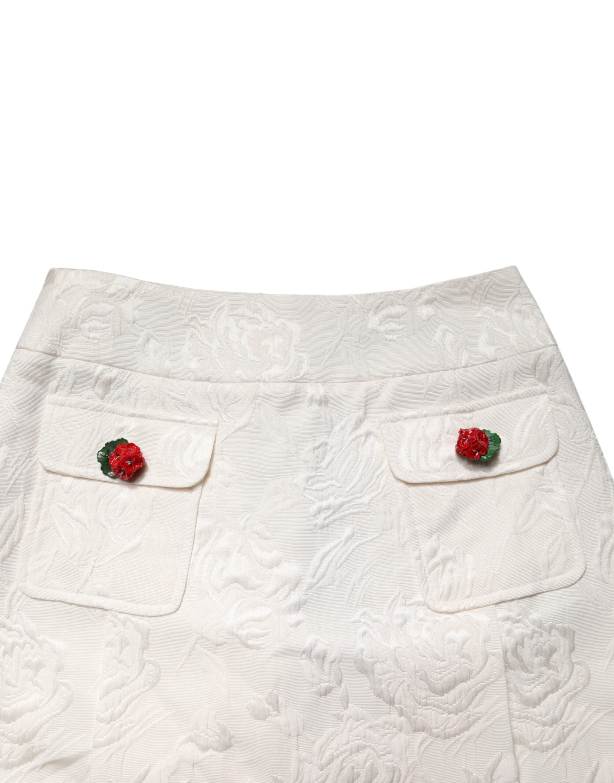 Dolce & Gabbana White Floral Brocade High-Waisted Mini Skirt