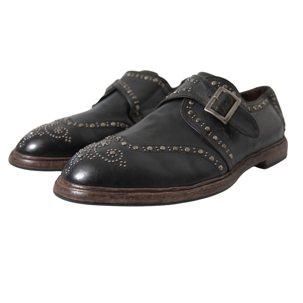 Dolce & Gabbana Black Studded Leather Monk Shoes