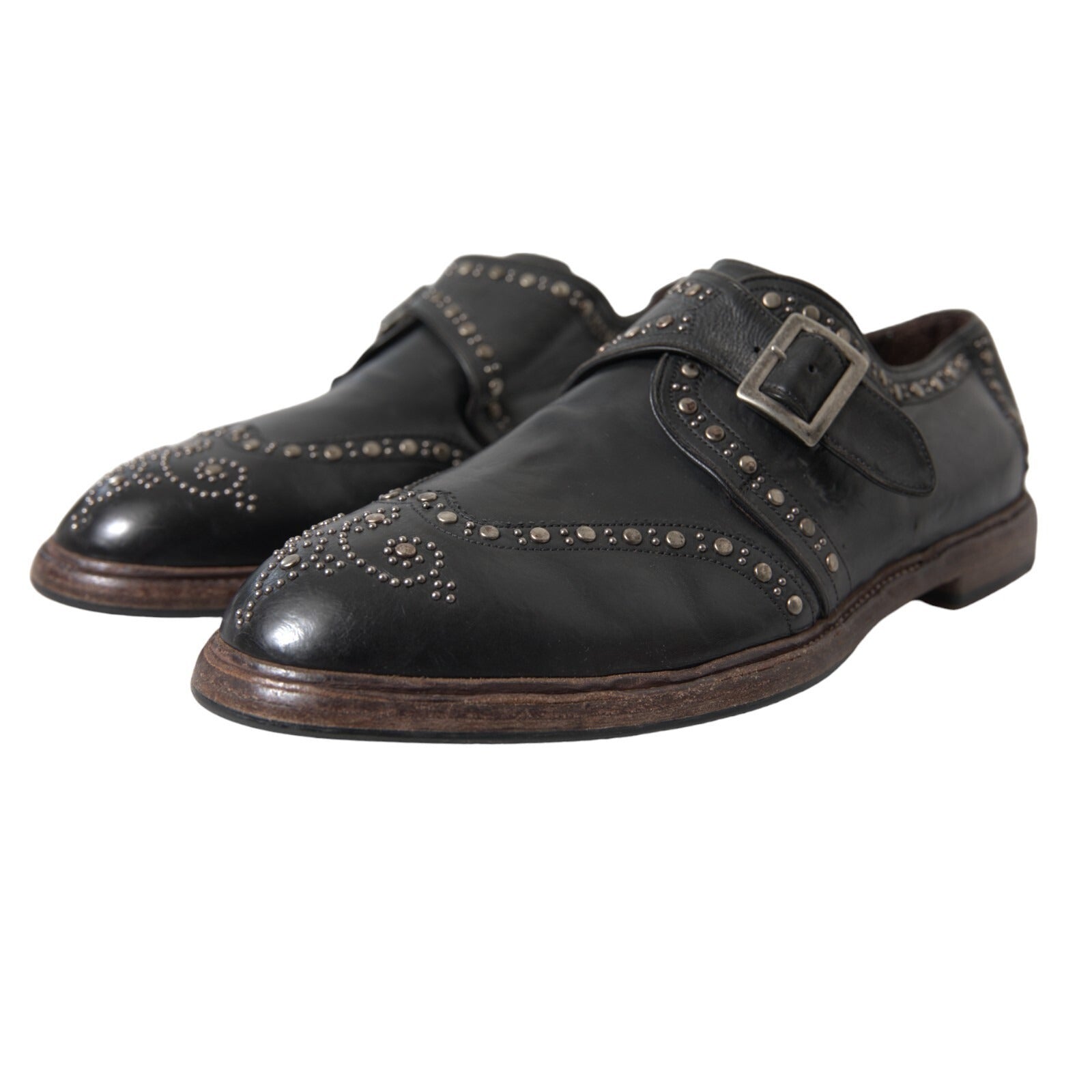 Dolce & Gabbana Black Studded Leather Monk Shoes
