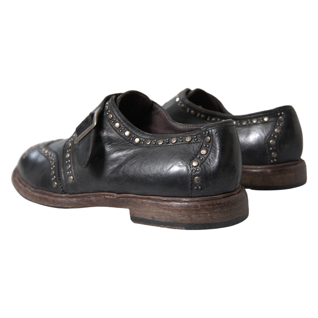 Dolce & Gabbana Black Studded Leather Monk Shoes
