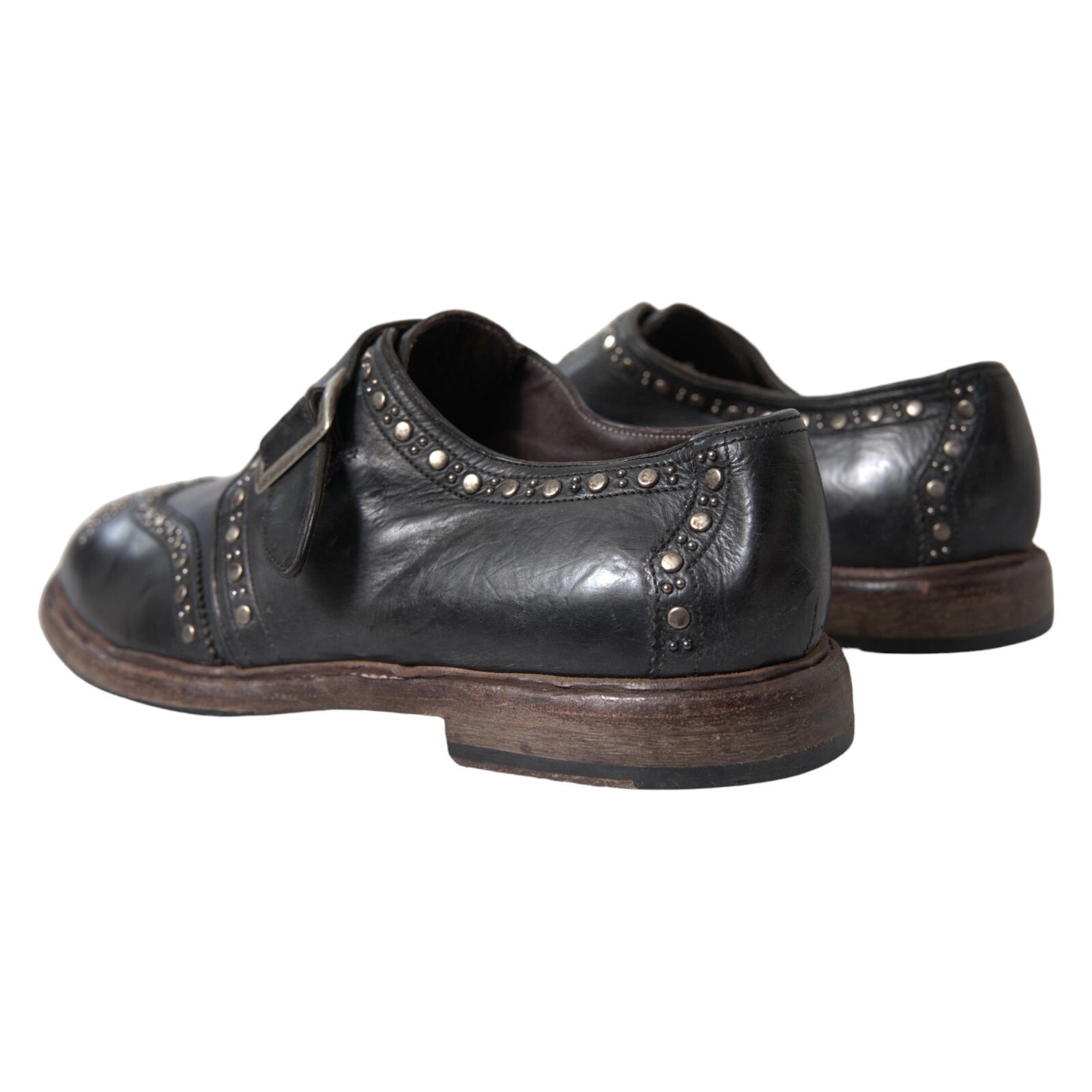 Dolce & Gabbana Black Studded Leather Monk Shoes