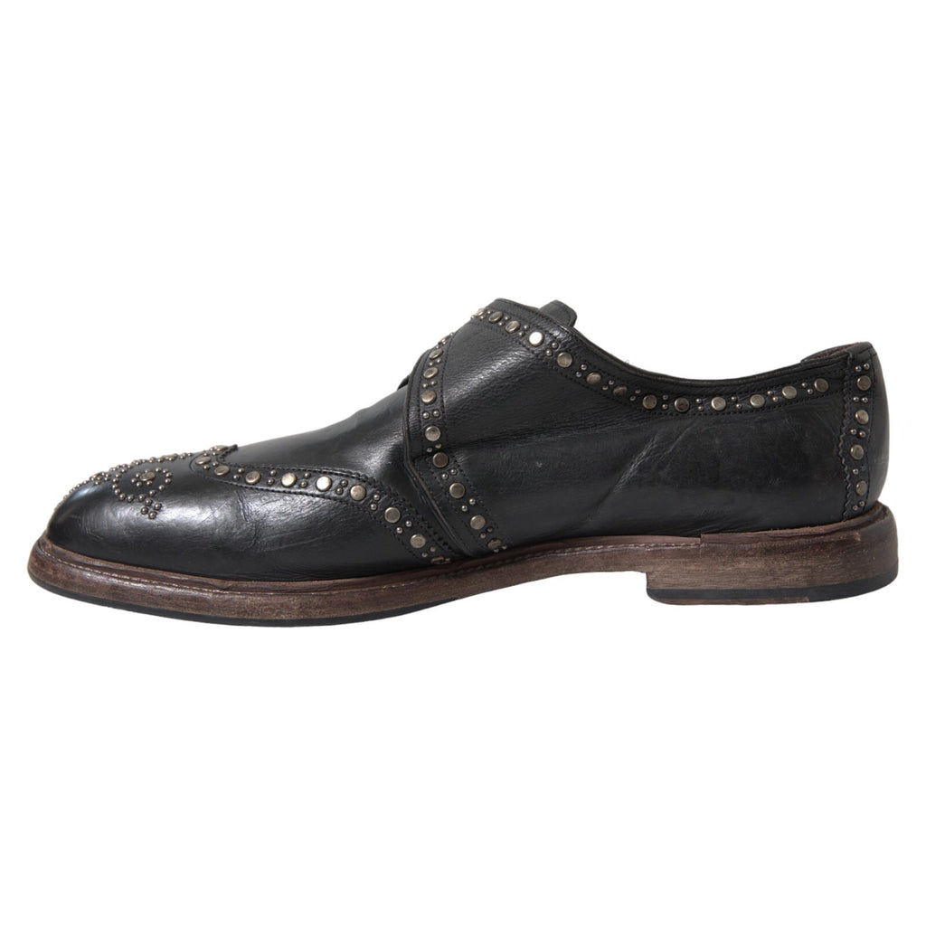 Dolce & Gabbana Black Studded Leather Monk Shoes