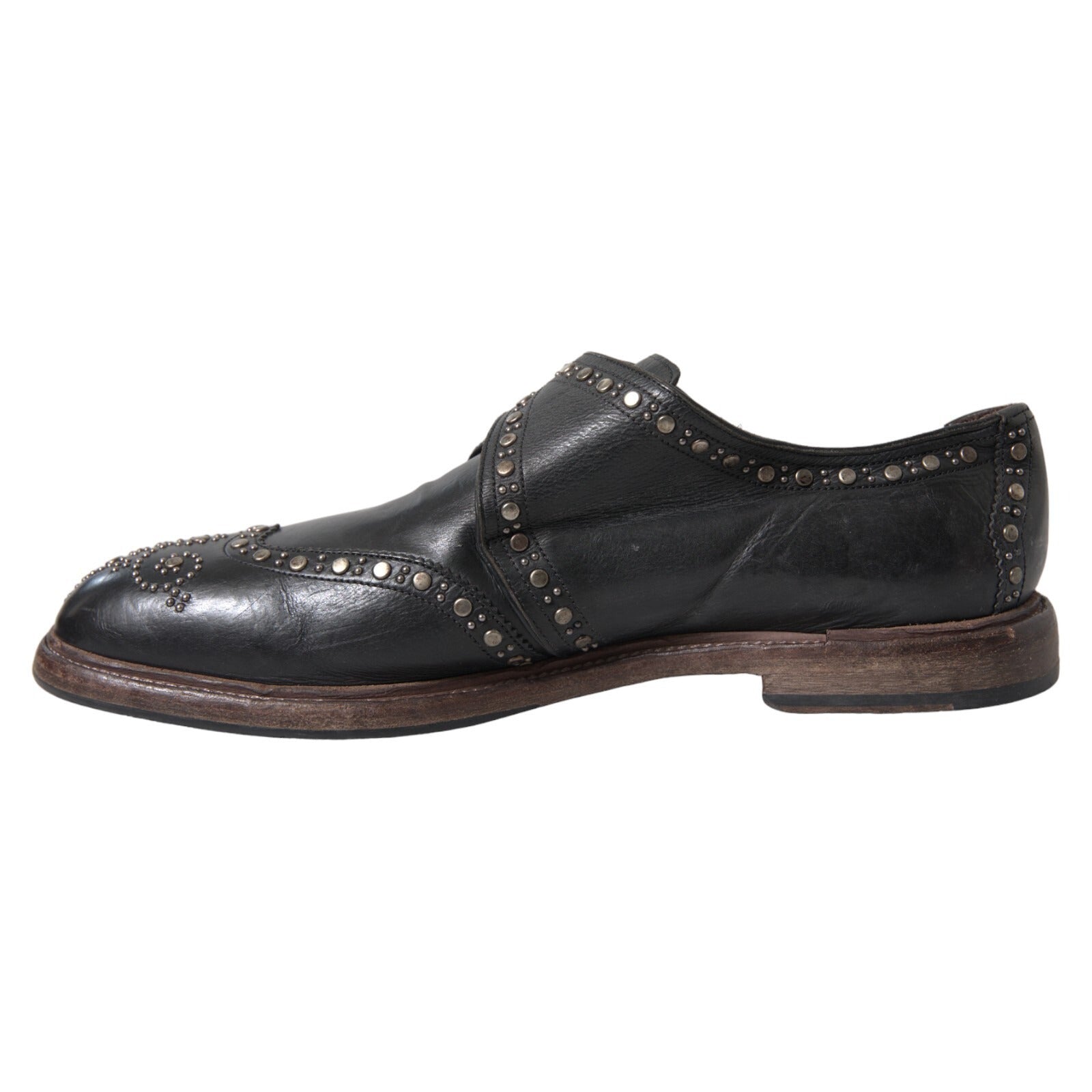 Dolce & Gabbana Black Studded Leather Monk Shoes