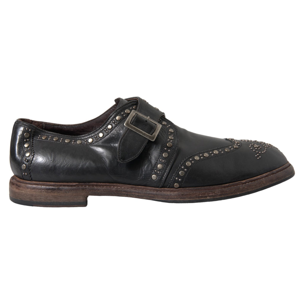 Dolce & Gabbana Black Studded Leather Monk Shoes