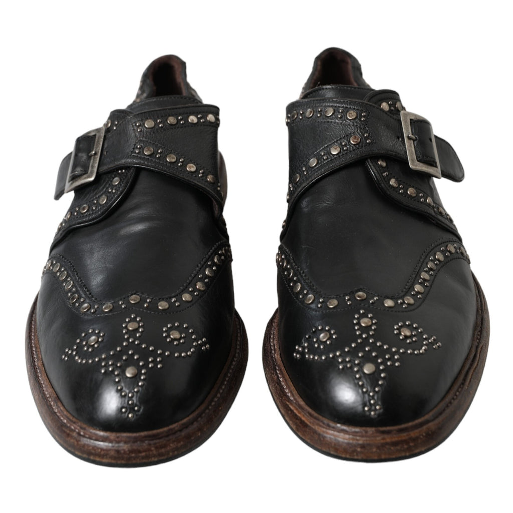 Dolce & Gabbana Black Studded Leather Monk Shoes