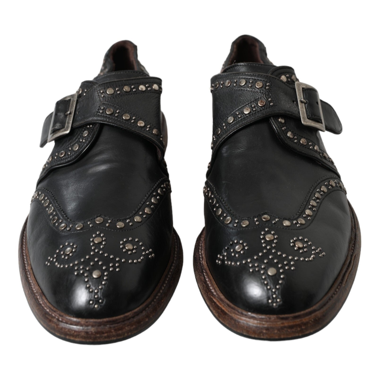 Dolce & Gabbana Black Studded Leather Monk Shoes