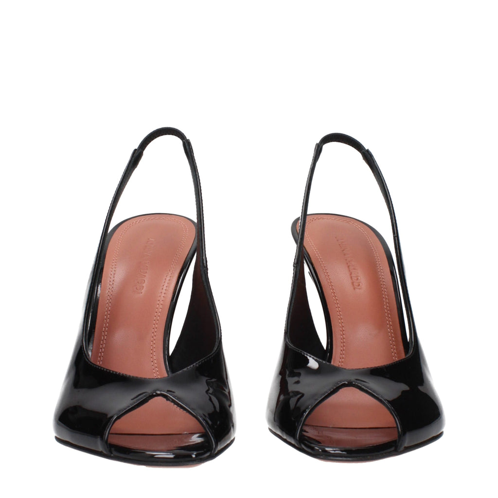 Amina Muaddi Schwarze Leder-Stiletto-Sandalen