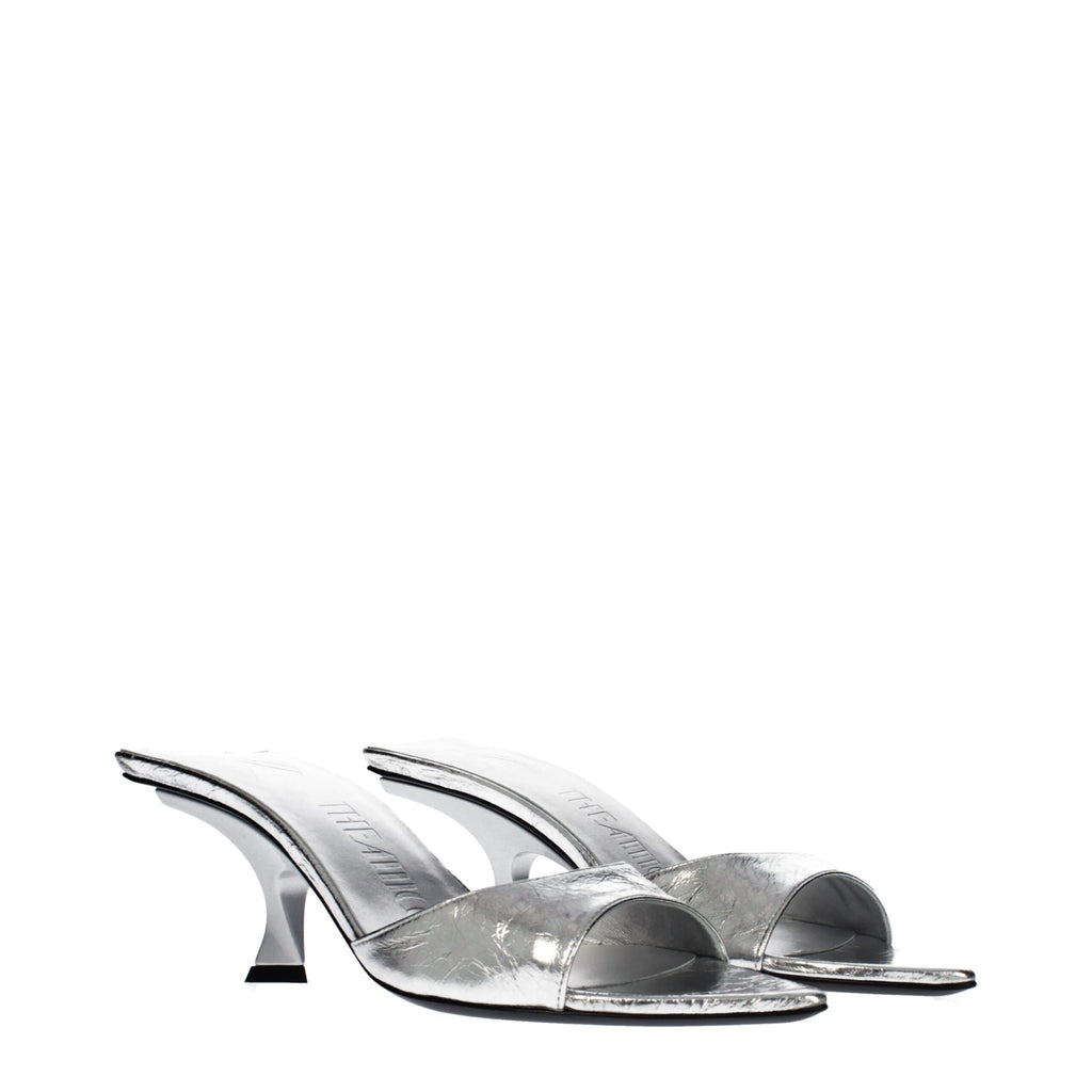 The Attico Graue Leder-Sandalen mit flachem Absatz