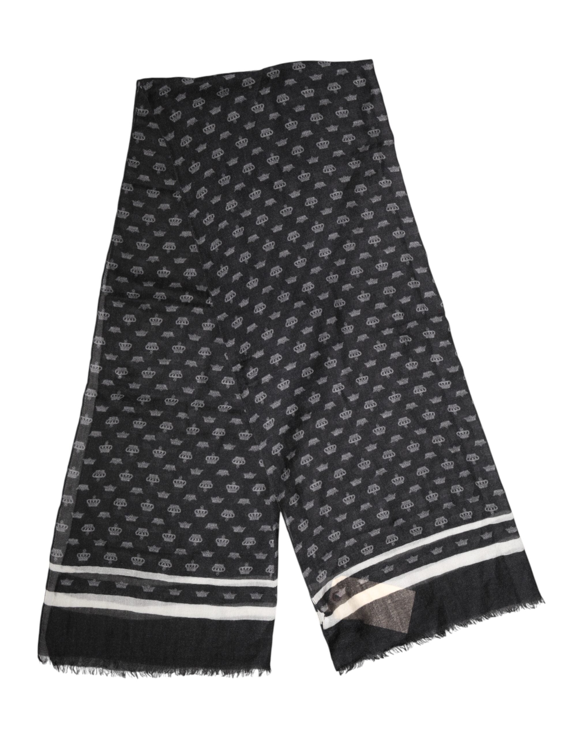 Dolce & Gabbana Black Cashmere Neck Scarf with Crown