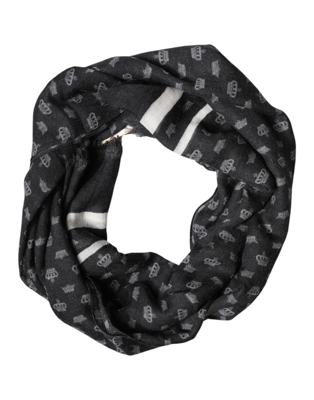 Dolce & Gabbana Black Cashmere Neck Scarf with Crown