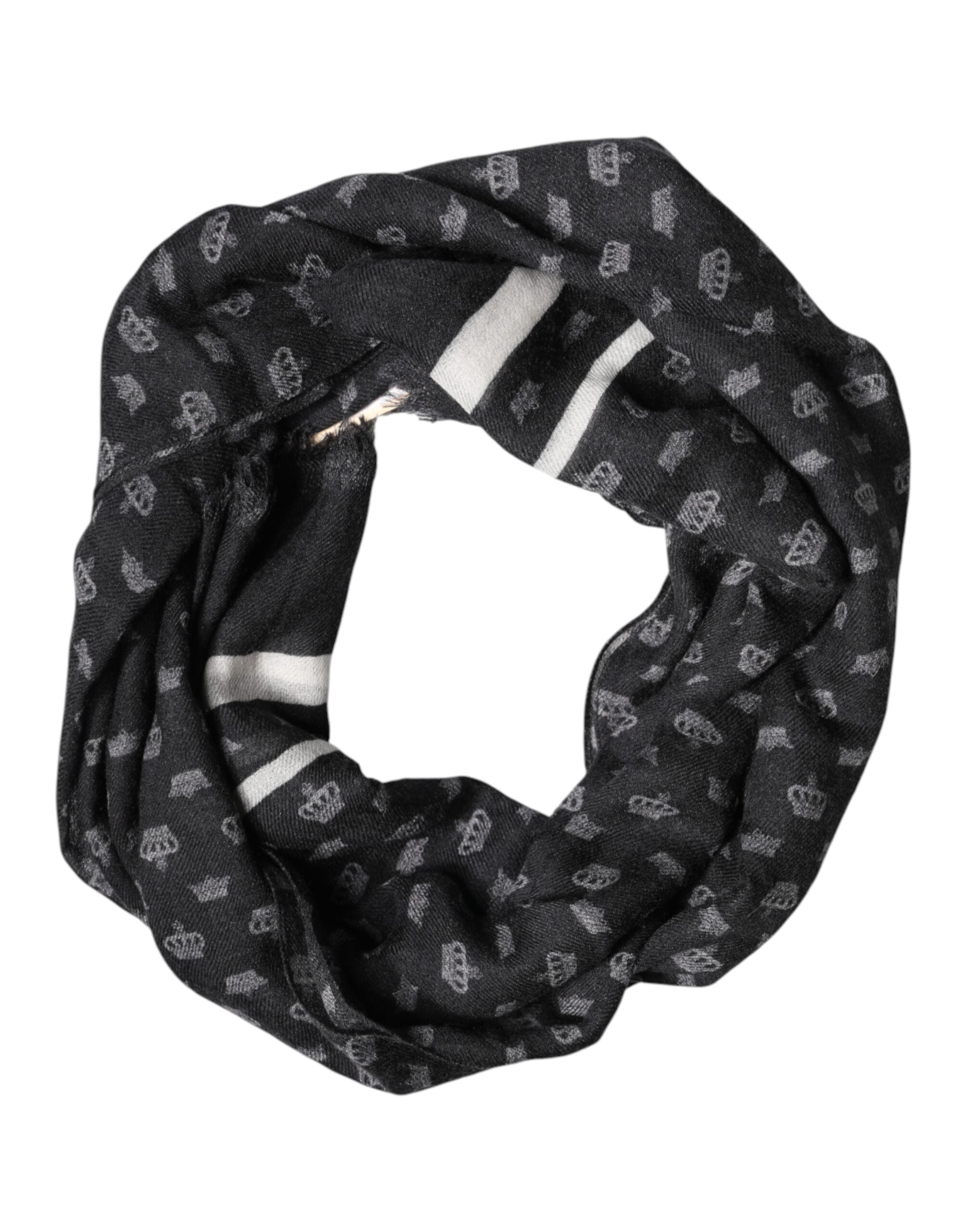 Dolce & Gabbana Black Cashmere Neck Scarf with Crown