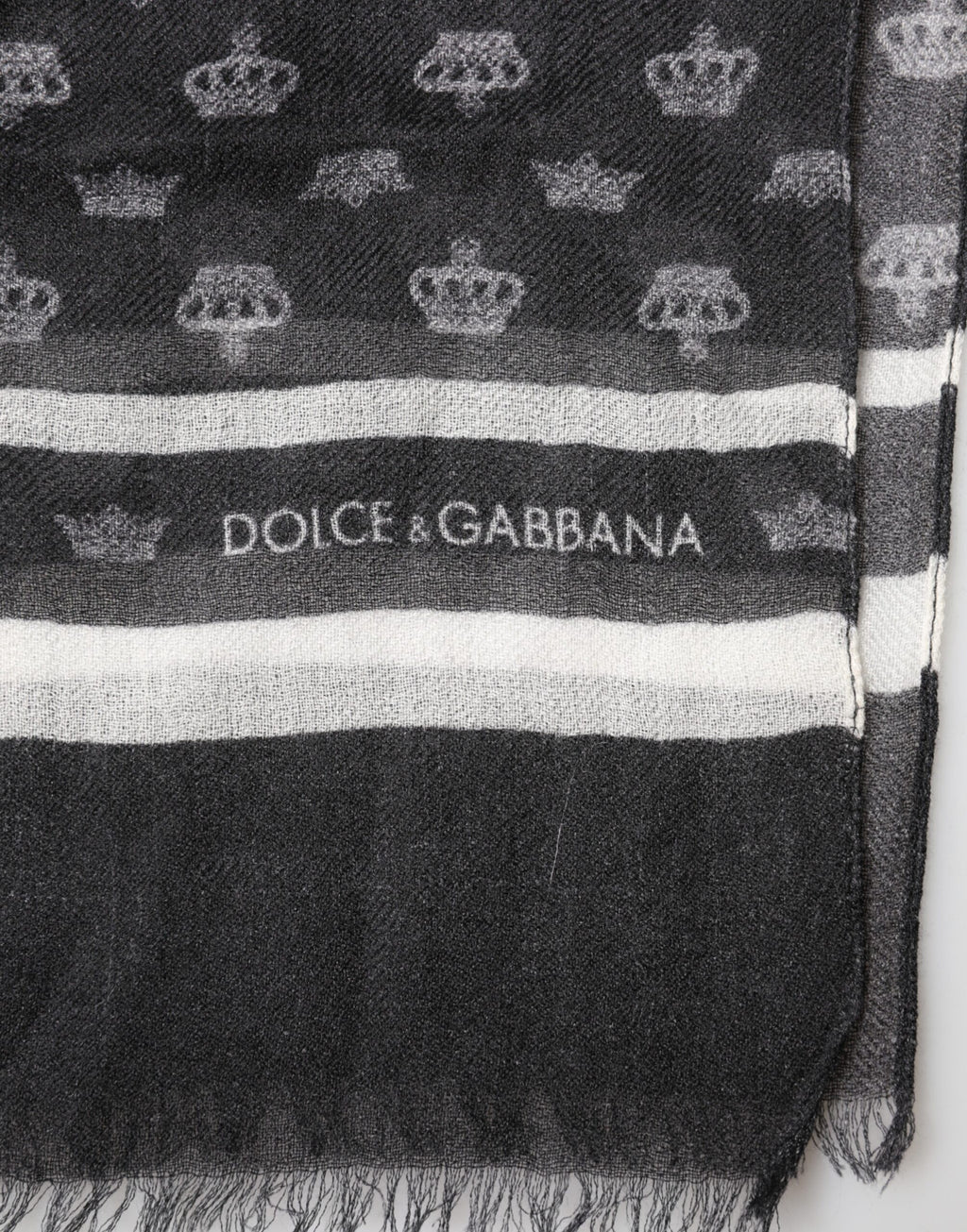Dolce & Gabbana Black Cashmere Neck Scarf with Crown