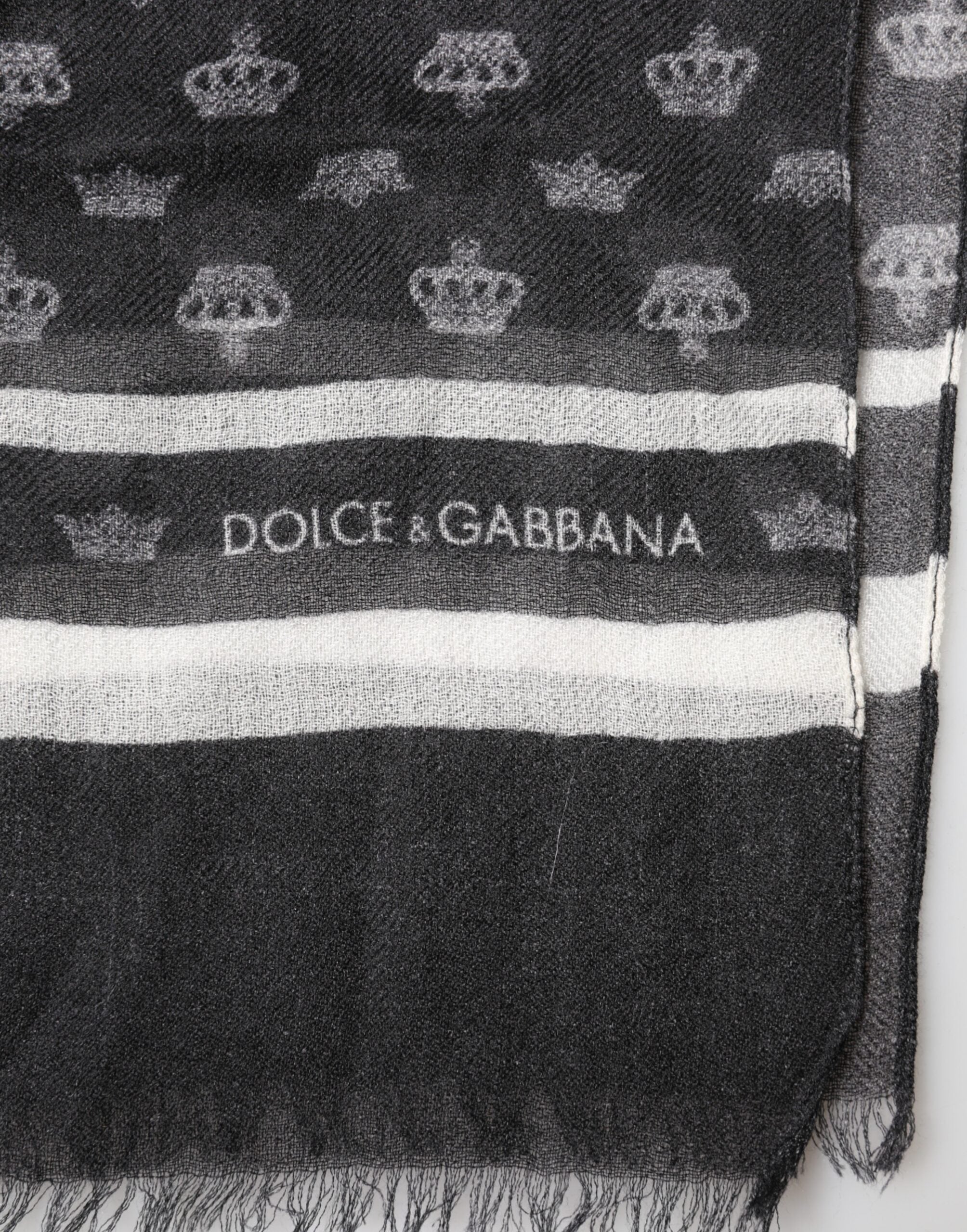 Dolce & Gabbana Black Cashmere Neck Scarf with Crown