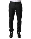 Dolce & Gabbana Schwarze Herren-Anzughose aus Wolle mit Streifen
