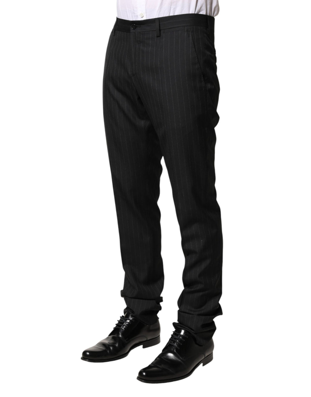 Dolce & Gabbana Schwarze Herren-Anzughose aus Wolle mit Streifen