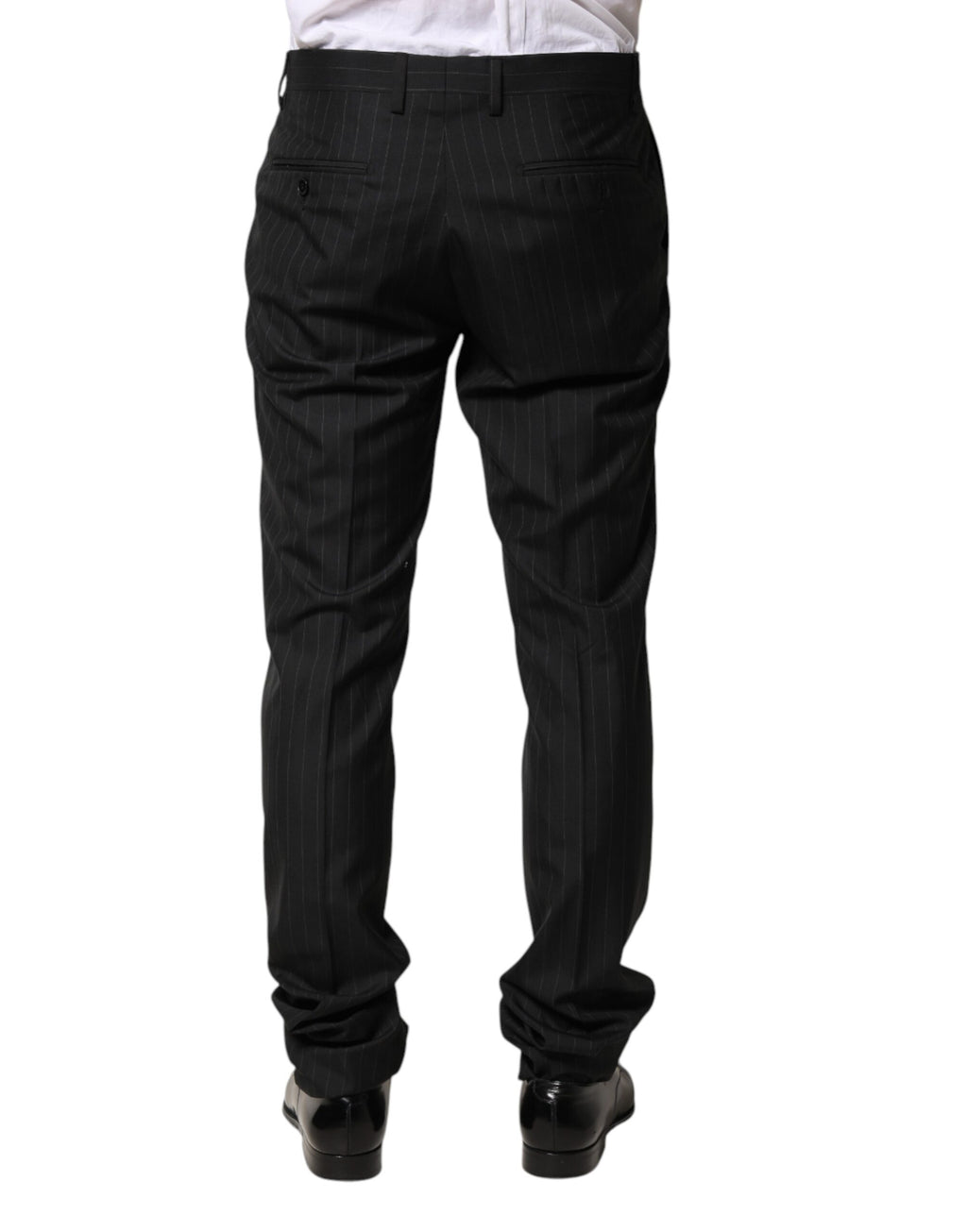 Dolce & Gabbana Schwarze Herren-Anzughose aus Wolle mit Streifen