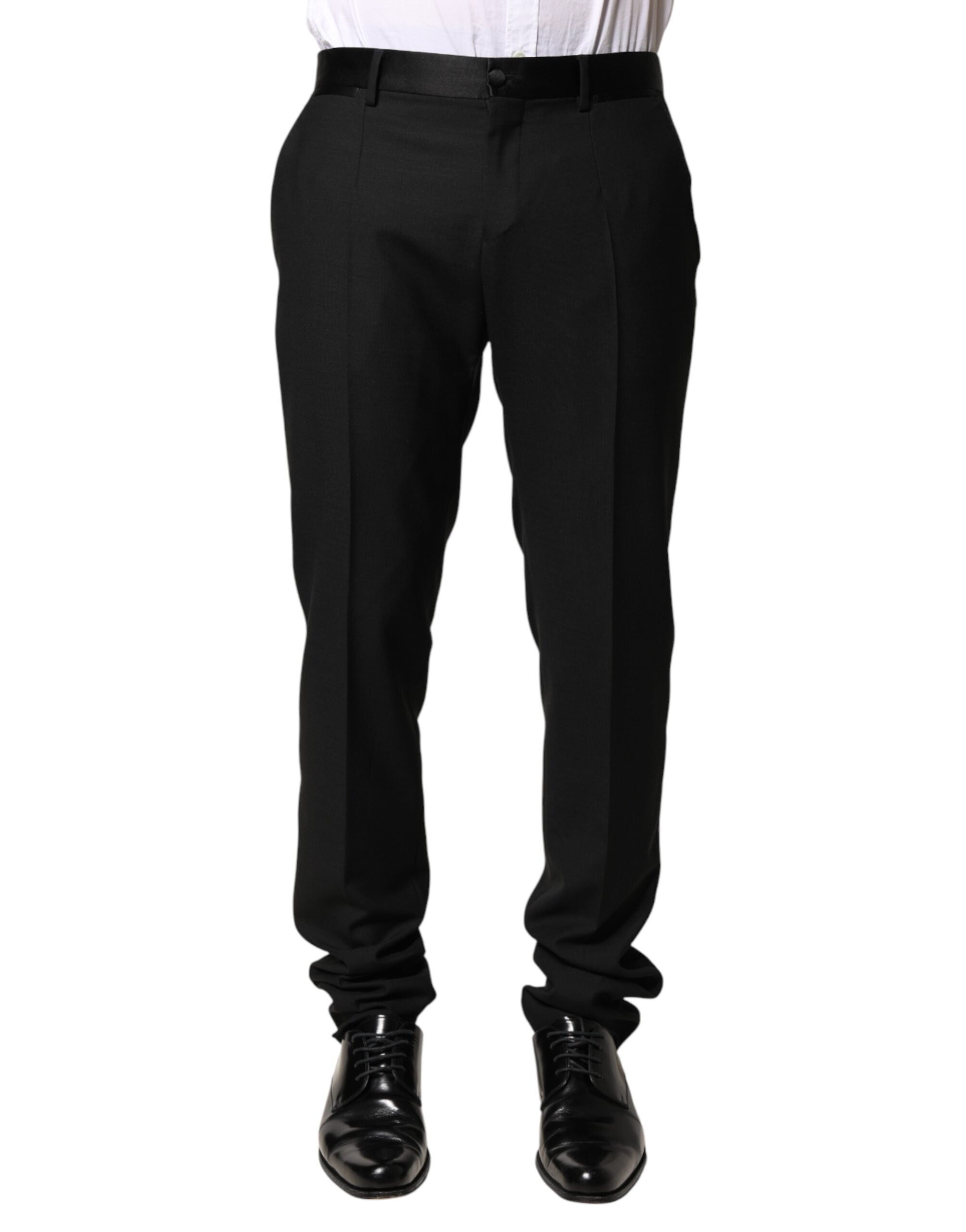 Dolce & Gabbana Men's Black Mid-Rise Wool Trousers