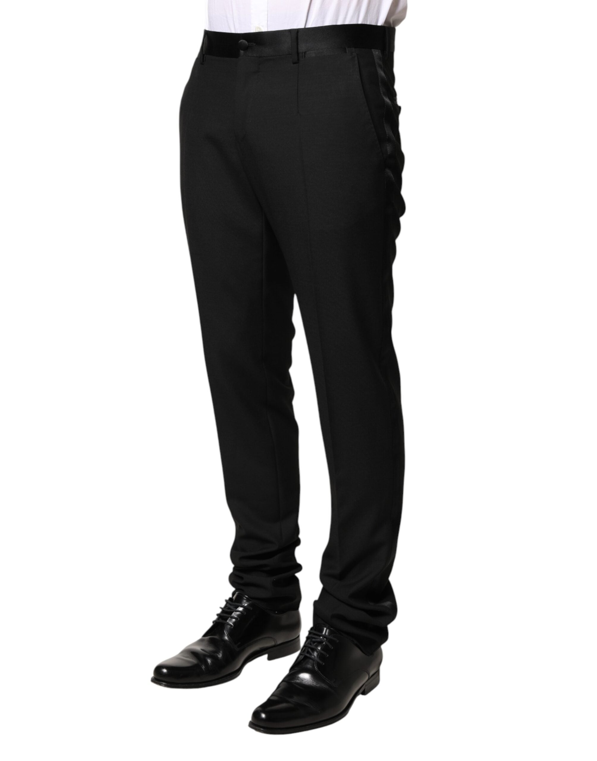Dolce & Gabbana Men's Black Mid-Rise Wool Trousers