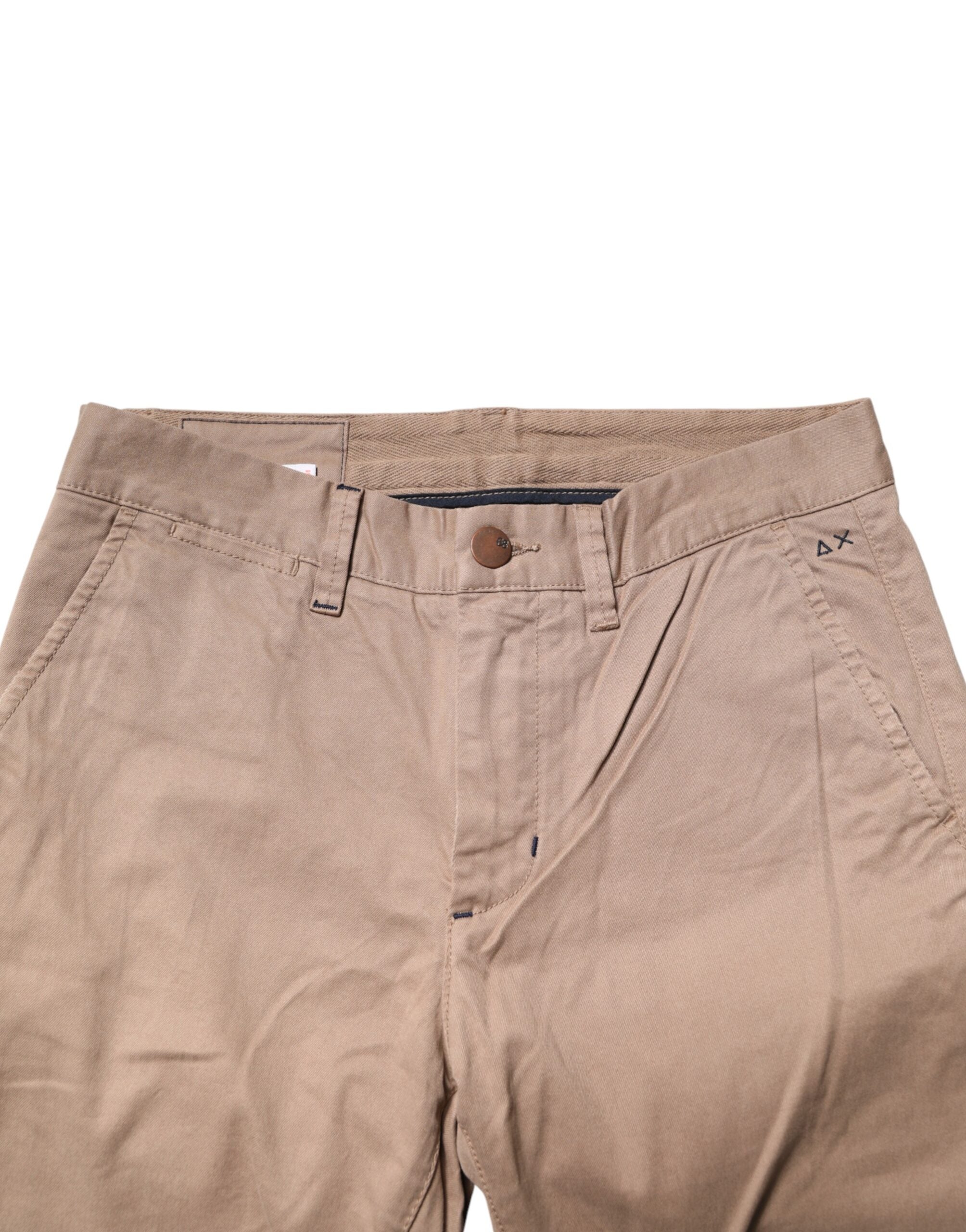 Sun68 Men's Beige Cotton Chino Trousers with Mid-Rise and Straight Leg