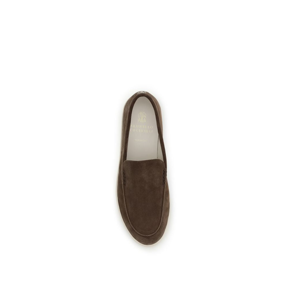 Brunello Cucinelli Brown Calfskin Bos Taurus Slipper Loafers