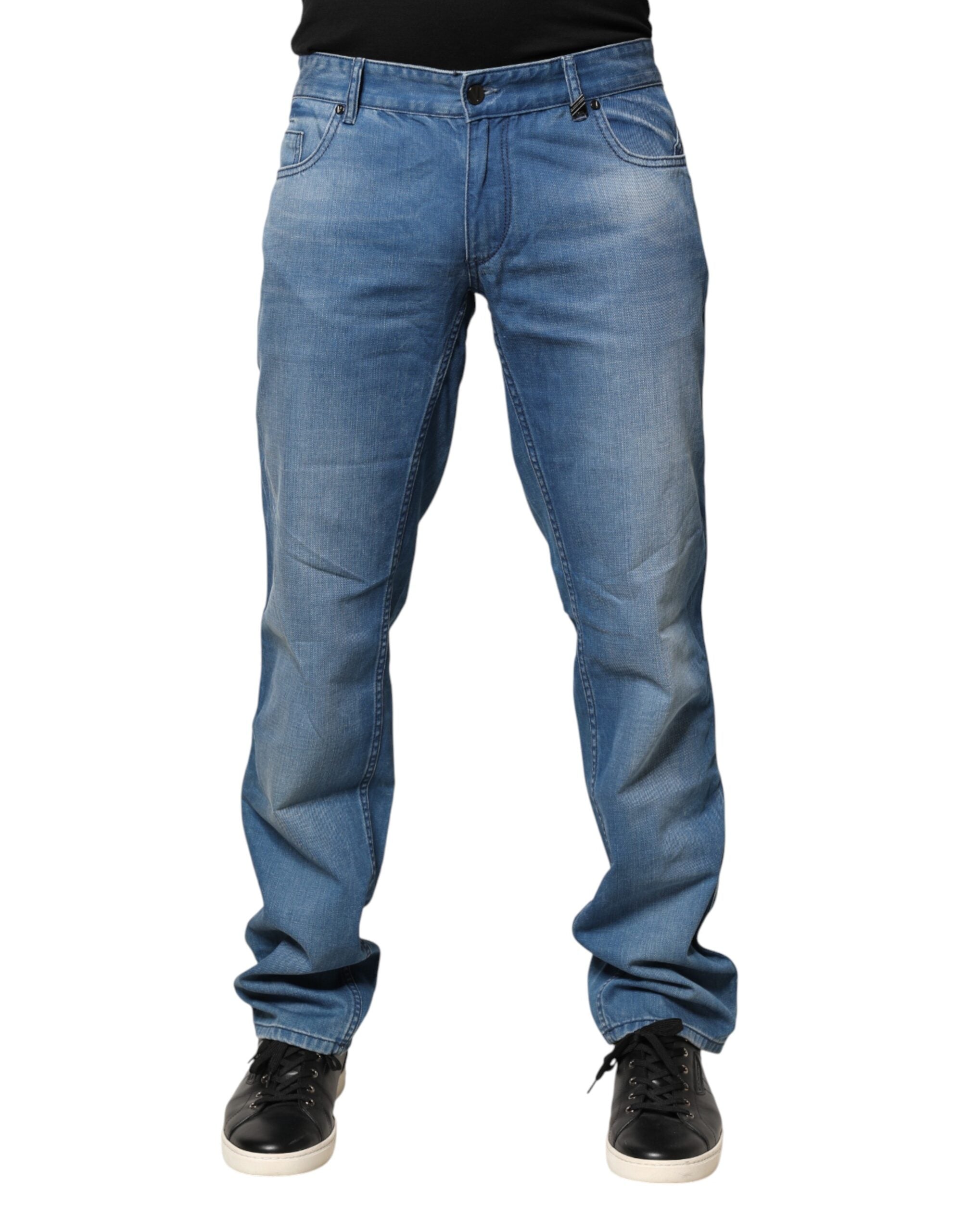 Verri Men's Blue Washed Cotton Slim-Fit Jeans