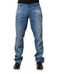 Verri Men's Blue Washed Cotton Slim-Fit Jeans