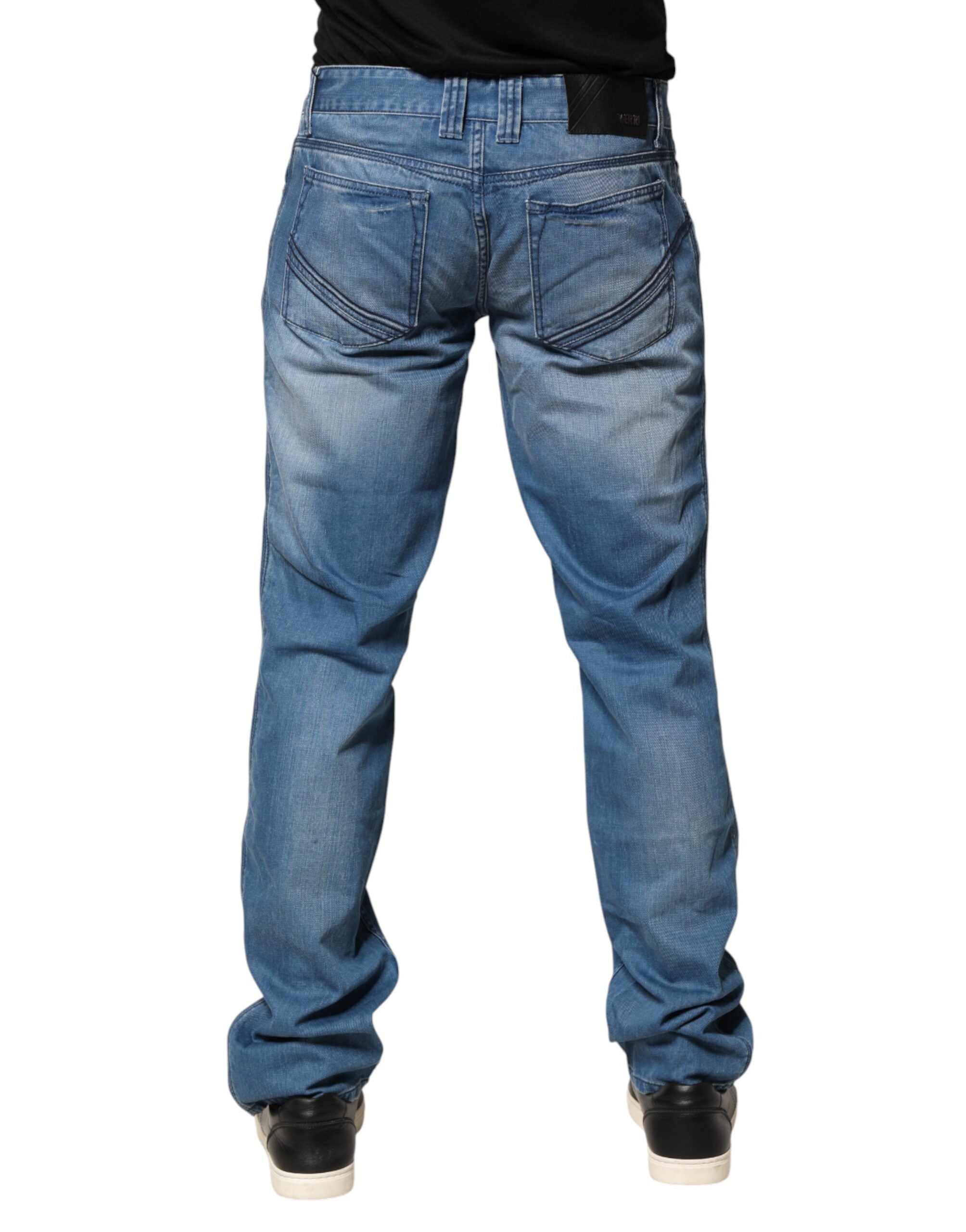 Verri Men's Blue Washed Cotton Slim-Fit Jeans