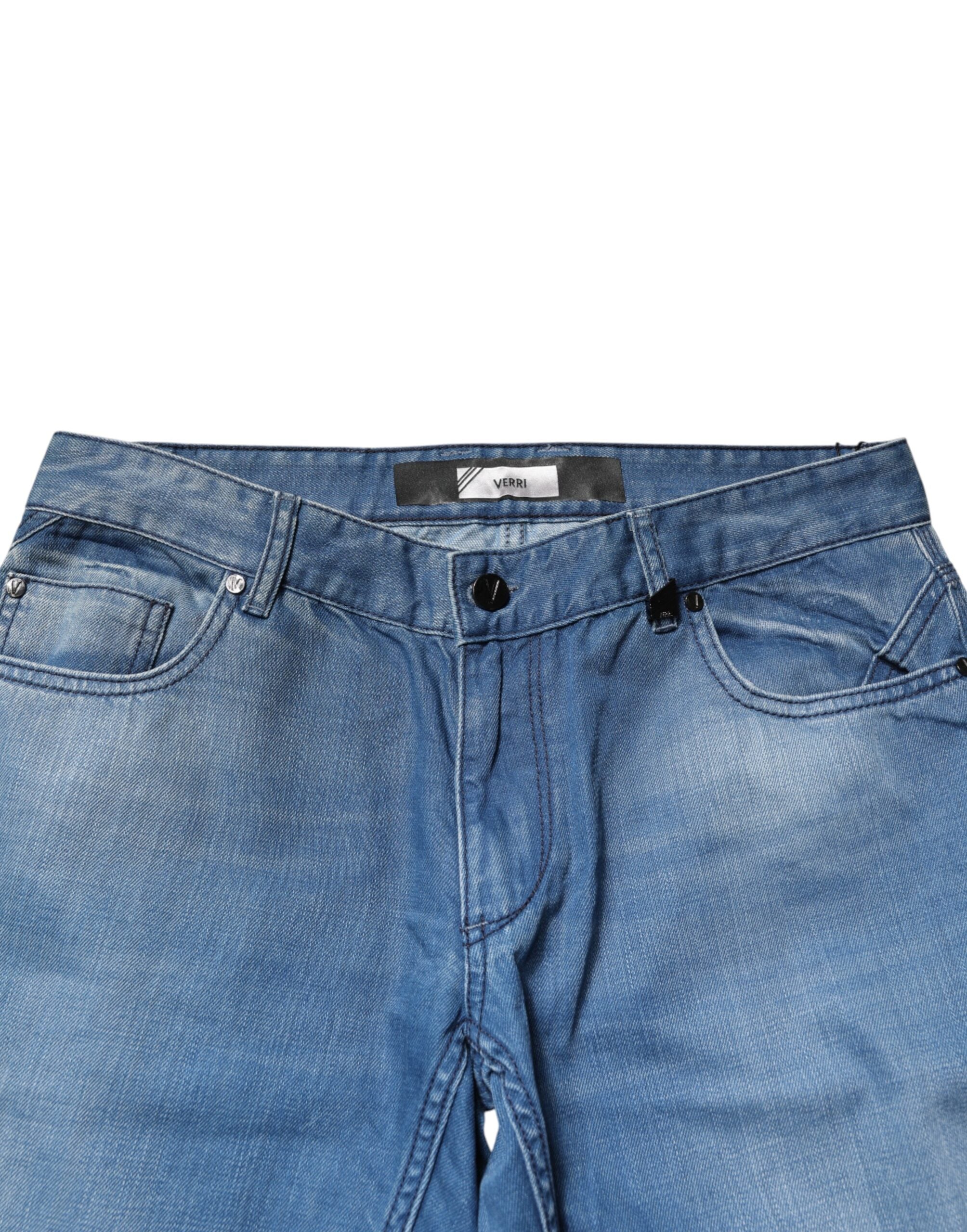 Verri Men's Blue Washed Cotton Slim-Fit Jeans