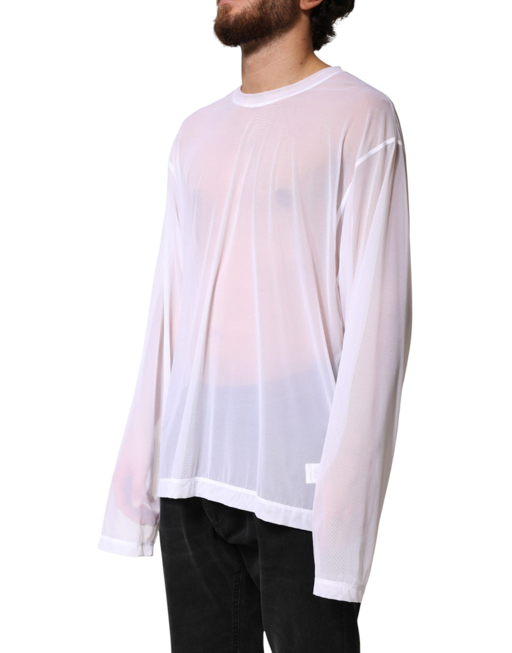 Dolce & Gabbana White Long-Sleeved Nylon Crewneck T-Shirt