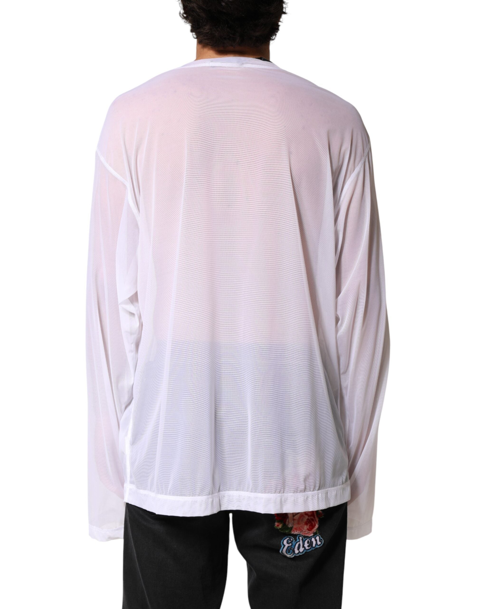 Dolce & Gabbana White Long-Sleeved Nylon Crewneck T-Shirt